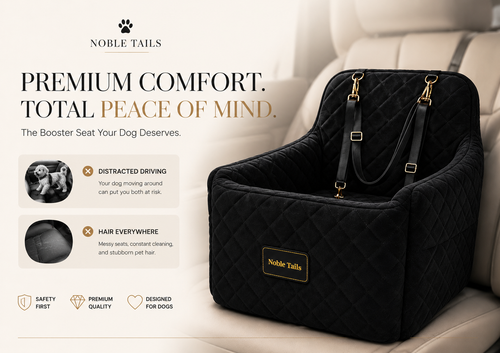 Noble Tails Dog Car Booster Seat - Premium Front Seat Travel Bed for Small & Medium Dogs