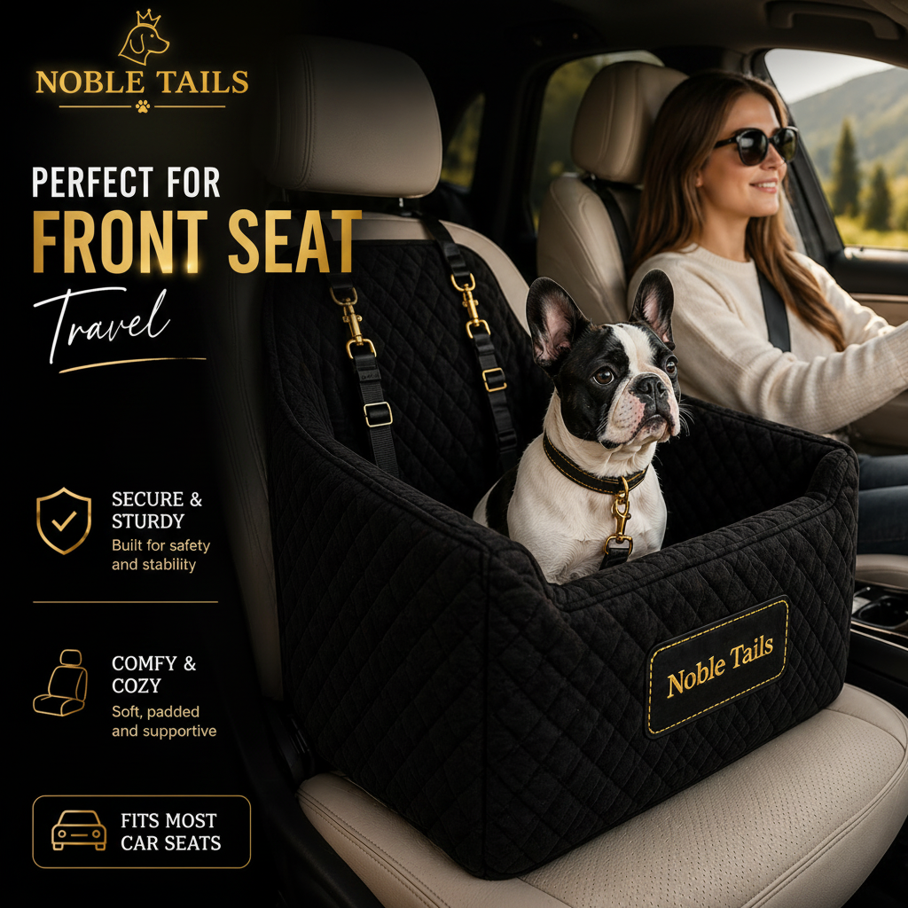 Noble Tails Dog Car Booster Seat - Premium Front Seat Travel Bed for Small & Medium Dogs