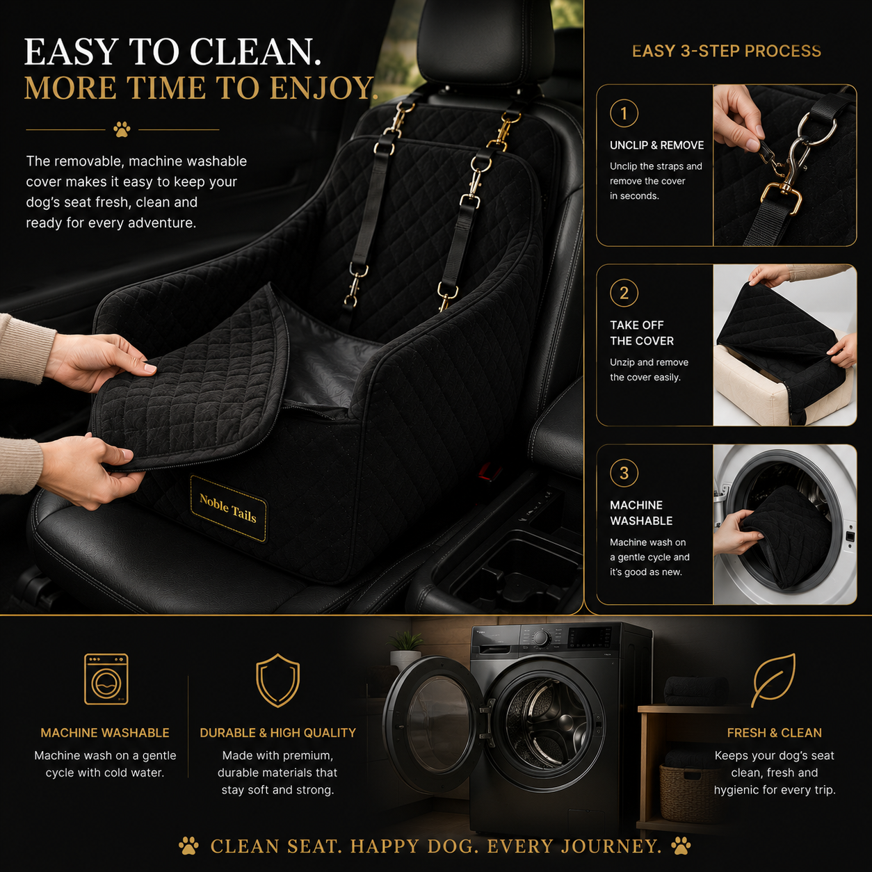 Noble Tails Dog Car Booster Seat - Premium Front Seat Travel Bed for Small & Medium Dogs